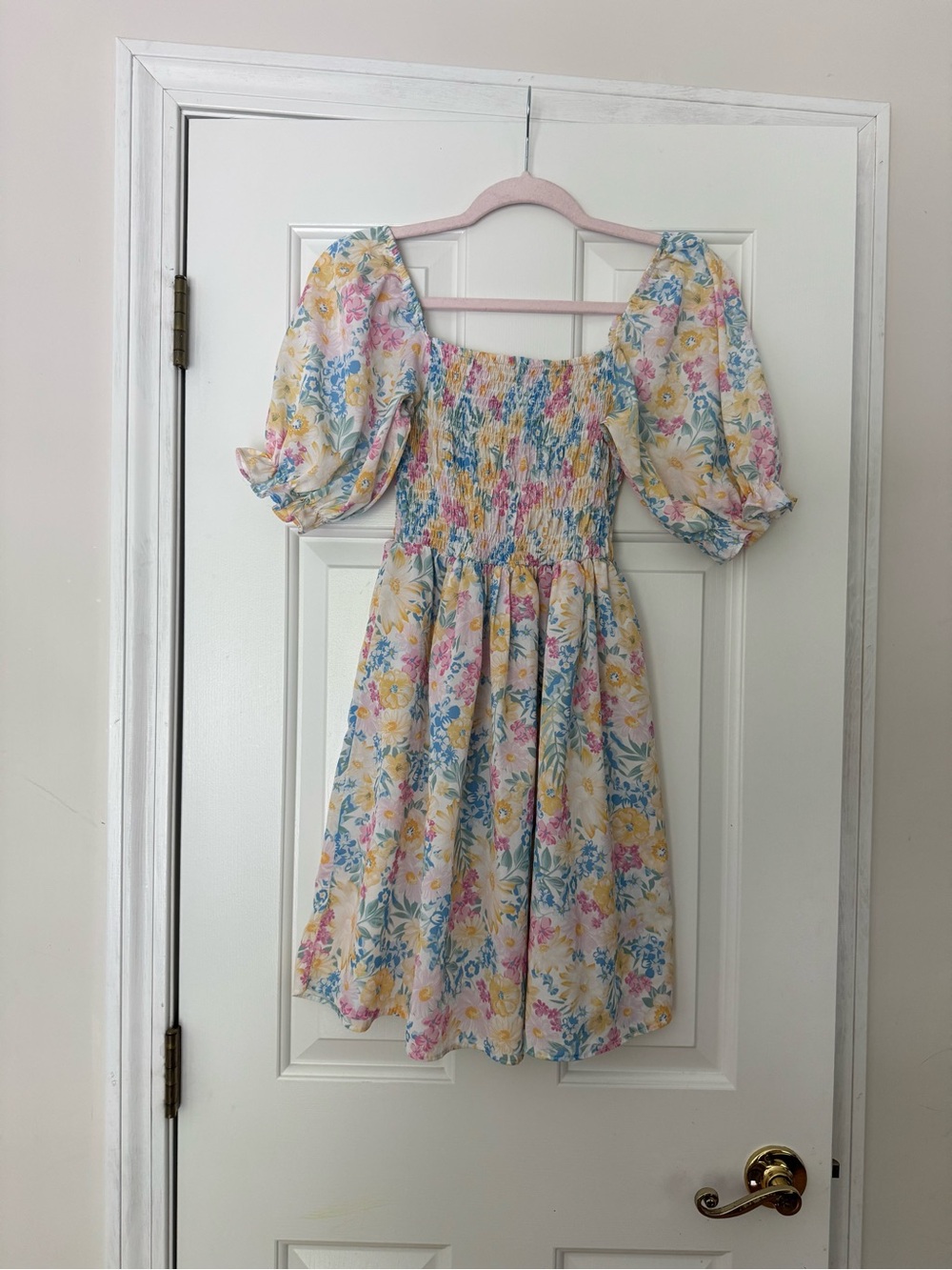 Pastel Floral Puff-Sleeve Dress